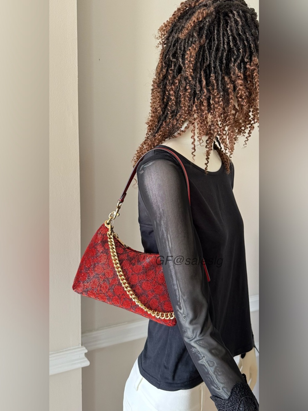 NWT Coach Teri Shoulder Bag With Chain
Signature Beaded Satin Crimson Red CET14 - Picture 3 of 15